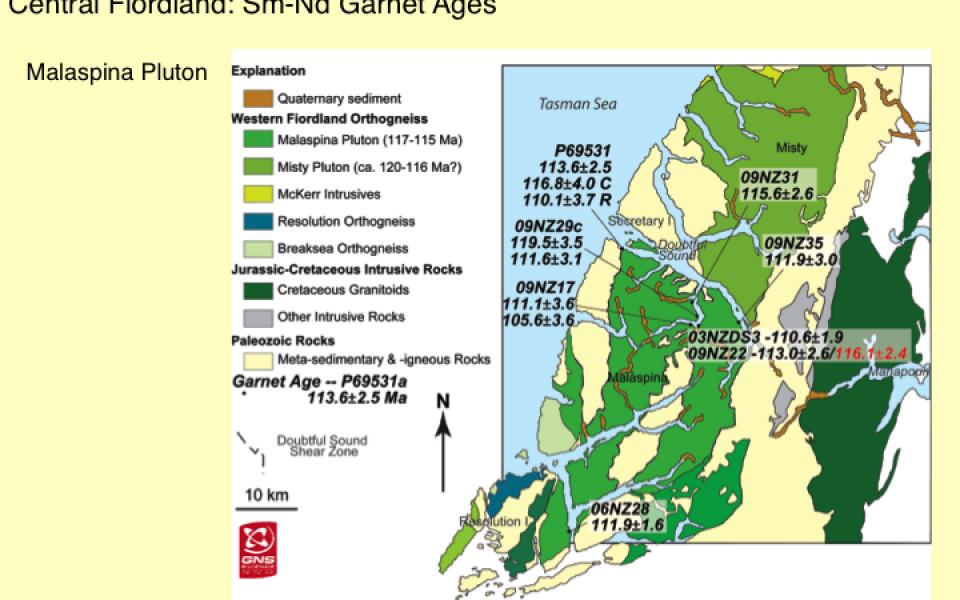 map of central fiordland garnet ages